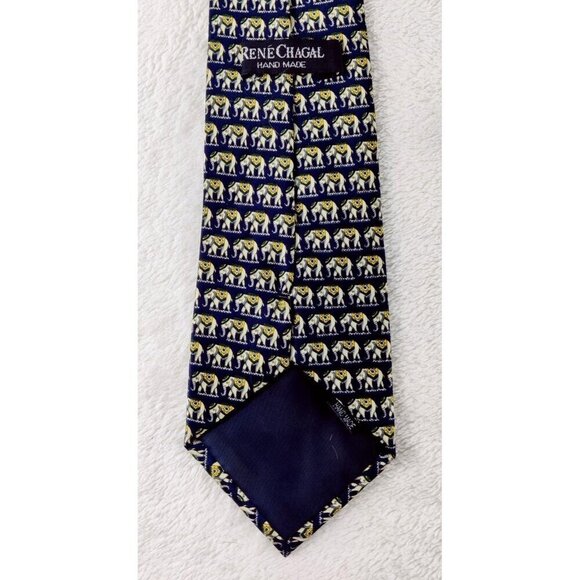 Mens Silk Tie Elephant Print Rene Chagal Vintagee 1990's Elegant Classic Necktie - Picture 6 of 9